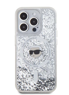 Karl Lagerfeld iPhone 16 Pro Magsafe Case Liquid Glitter Hard Cover with Karl Head / Drop protection / Slim Profile / Comfortable Grip-Transparent  - Image 1