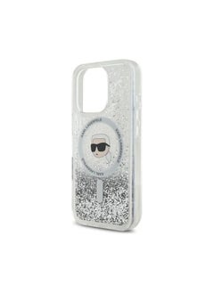 Karl Lagerfeld iPhone 16 Pro Magsafe Case Liquid Glitter Hard Cover with Karl Head / Drop protection / Slim Profile / Comfortable Grip-Transparent  - Image 2