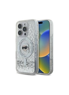 Karl Lagerfeld iPhone 16 Pro Magsafe Case Liquid Glitter Hard Cover with Karl Head / Drop protection / Slim Profile / Comfortable Grip-Transparent  - Image 4