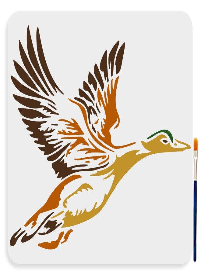 MAYJOYDIY Wild Duck Stencil 11.8×11.8inch Large Wild Goose Stencil with Paint Brush Reusable Mallard Animal Flying Duck Drawing Template for Canvas Wall Wood DIY Craft Home Decor - Image 1