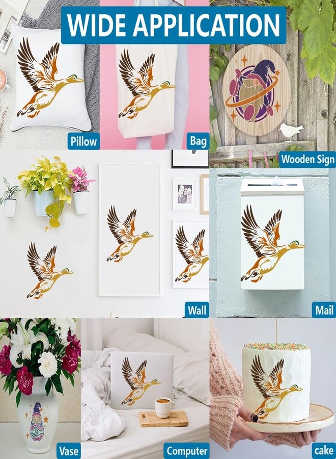 MAYJOYDIY Wild Duck Stencil 11.8×11.8inch Large Wild Goose Stencil with Paint Brush Reusable Mallard Animal Flying Duck Drawing Template for Canvas Wall Wood DIY Craft Home Decor - Image 5