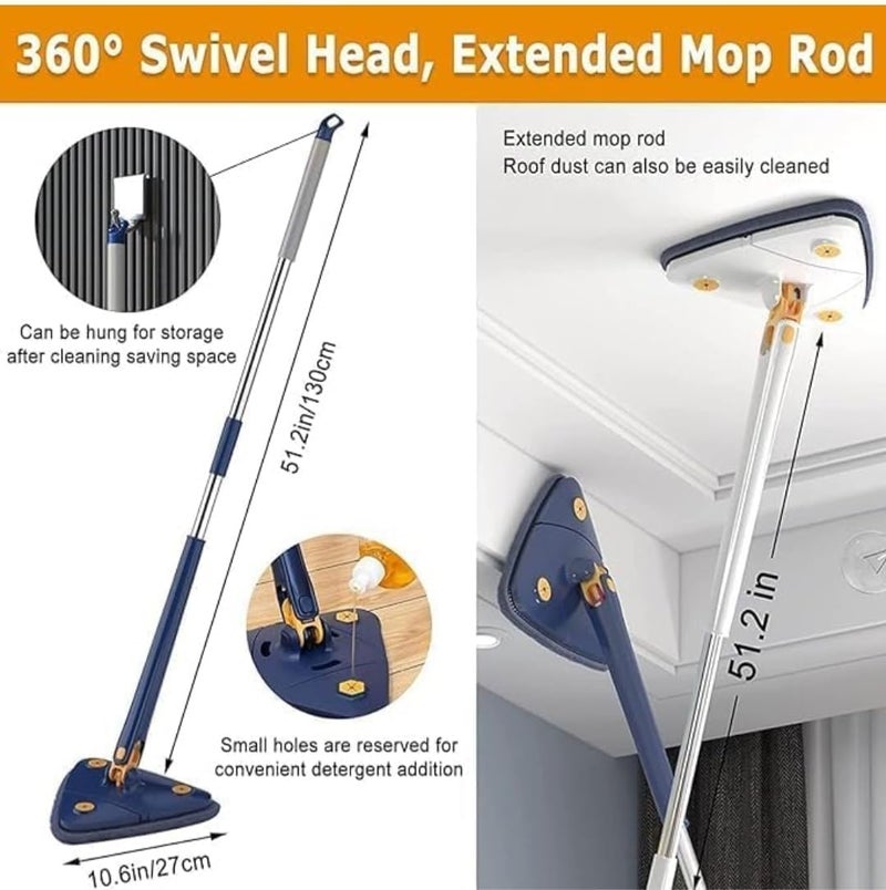 EXPORTTANZA 360 Rotatable Adjustable Triangle Cleaning Mop with Stainless Steel Long Handle PushPull Squeezing Cleaning Mop Dry Wet Mop Floor Windows Ceiling Multi - Image 2
