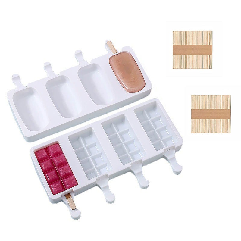2 pcs Popsicle Molds Large 4 Cavities Cake Pop Silicone Molds Ice Cream Cakesicle Molds for DIY Popsicle with 100 Wooden Sticks