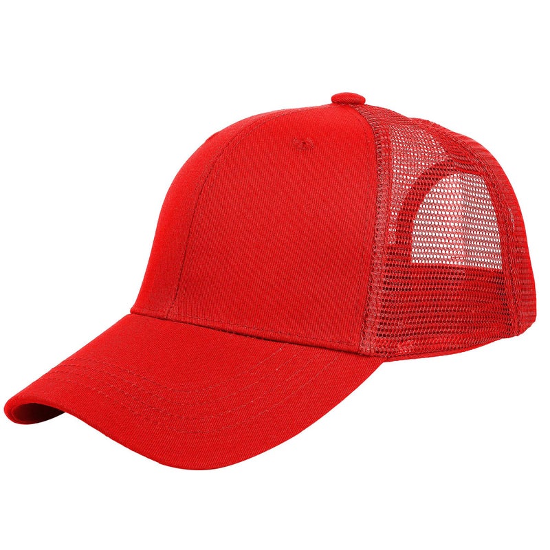Falari Trucker Hat Baseball Cap Structured Plain Design 6 Panel Adjustable Size Red - Image 2