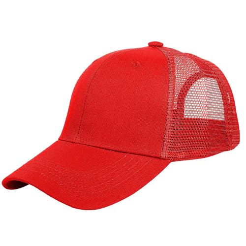 Falari Trucker Hat Baseball Cap Structured Plain Design 6 Panel Adjustable Size Red - Image 1