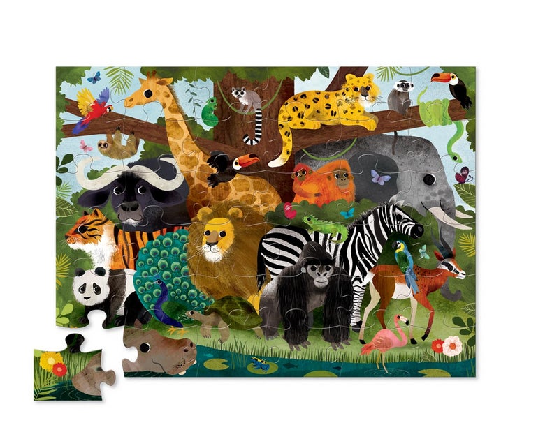 Crocodile Creek 36-Piece Jigsaw Floor Puzzle - Fun Floor Puzzles for Kids Ages 3-5 - Heavy-Duty Shaped Box for Storage - Jungle Friends - 24" W x 18" H Finished - Image 4