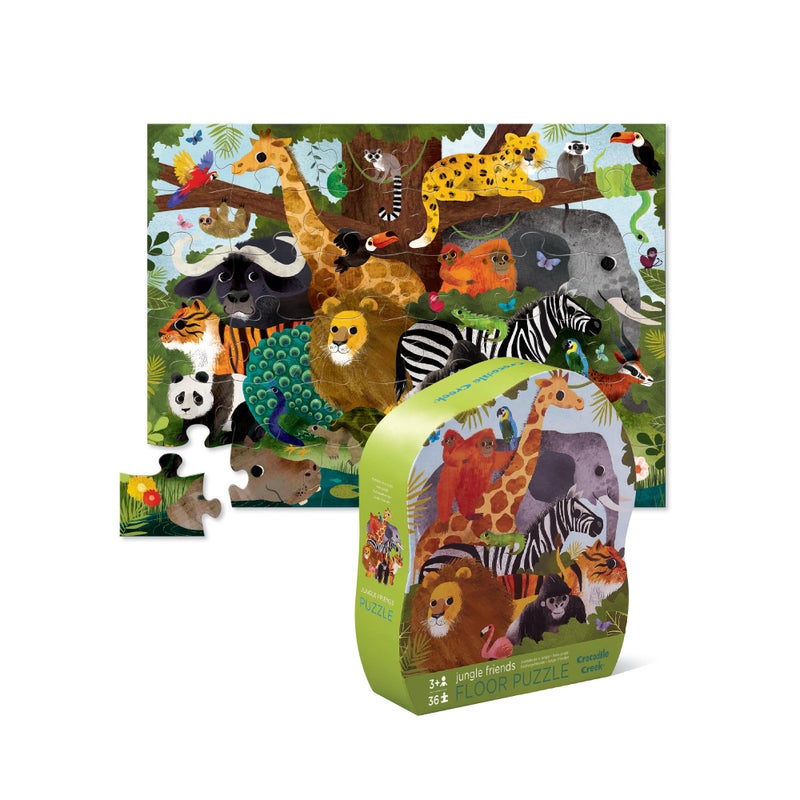 Crocodile Creek 36-Piece Jigsaw Floor Puzzle - Fun Floor Puzzles for Kids Ages 3-5 - Heavy-Duty Shaped Box for Storage - Jungle Friends - 24" W x 18" H Finished - Image 1