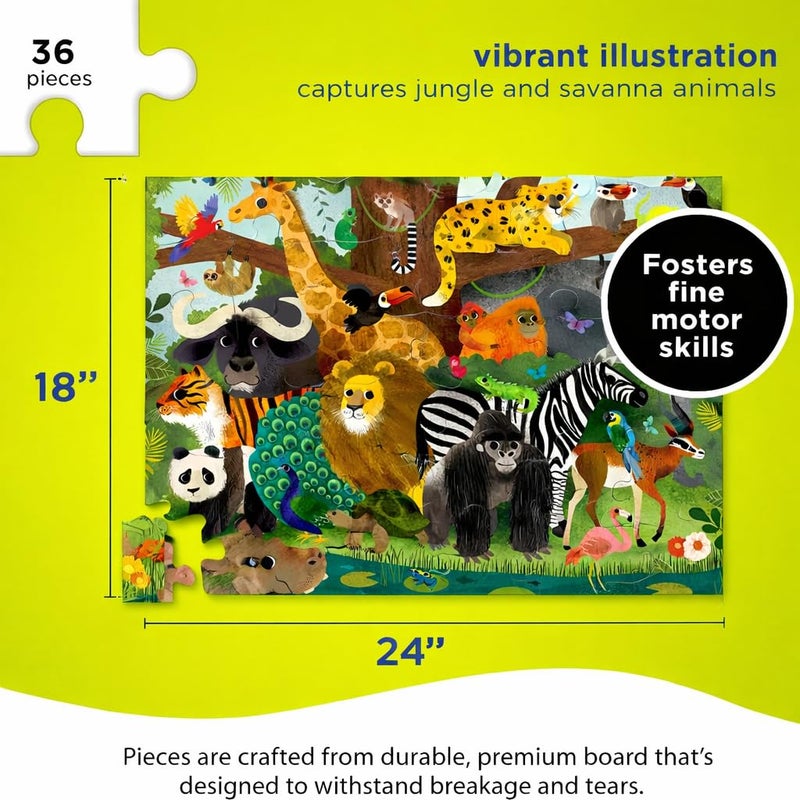 Crocodile Creek 36-Piece Jigsaw Floor Puzzle - Fun Floor Puzzles for Kids Ages 3-5 - Heavy-Duty Shaped Box for Storage - Jungle Friends - 24" W x 18" H Finished - Image 3