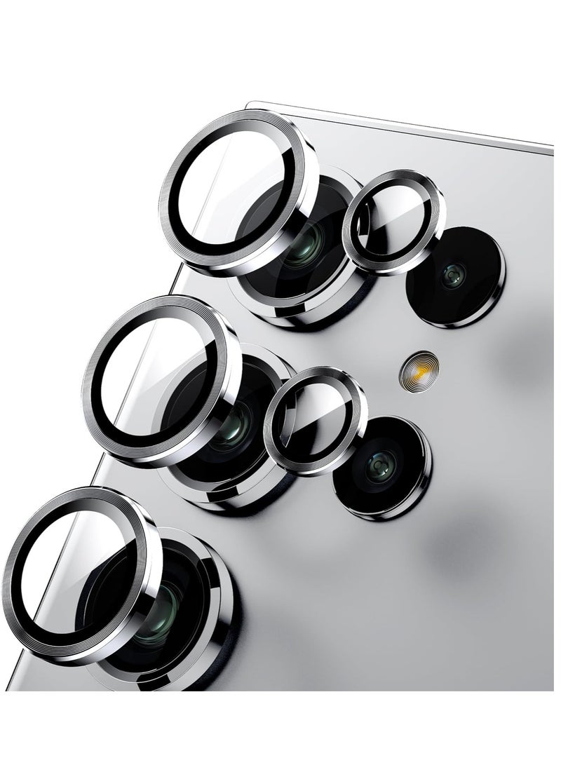 إلترازون Samsung Galaxy S24 Ultra Camera Lens Protector, Ultra Thin Scratch Resistant 9H Tempered Glass with Aluminum Metal Circle Camera Screen Protector Cover Accessories, Silver - Image 1