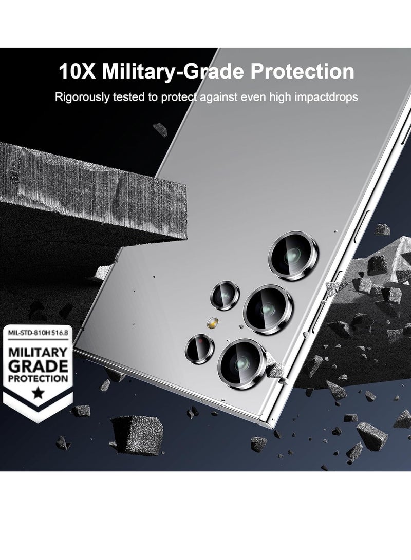 إلترازون Samsung Galaxy S24 Ultra Camera Lens Protector, Ultra Thin Scratch Resistant 9H Tempered Glass with Aluminum Metal Circle Camera Screen Protector Cover Accessories, Silver - Image 3