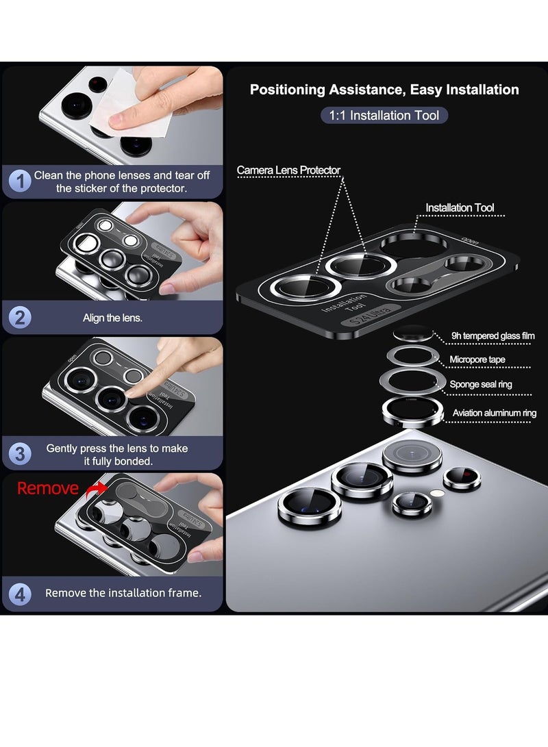 إلترازون Samsung Galaxy S24 Ultra Camera Lens Protector, Ultra Thin Scratch Resistant 9H Tempered Glass with Aluminum Metal Circle Camera Screen Protector Cover Accessories, Silver - Image 5