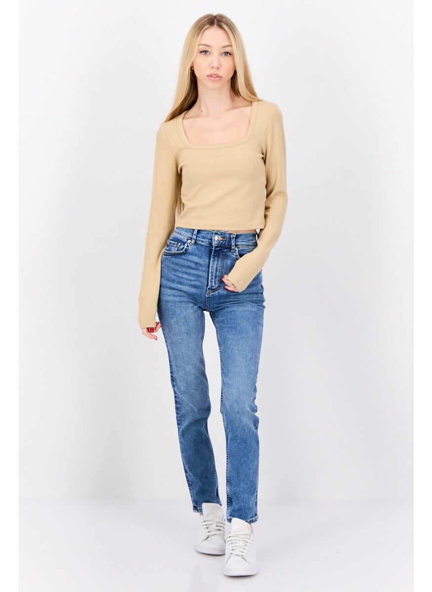 Don't Call Me Jennyfer - Women Scoop Neck Textured Top, Tan - Image 1