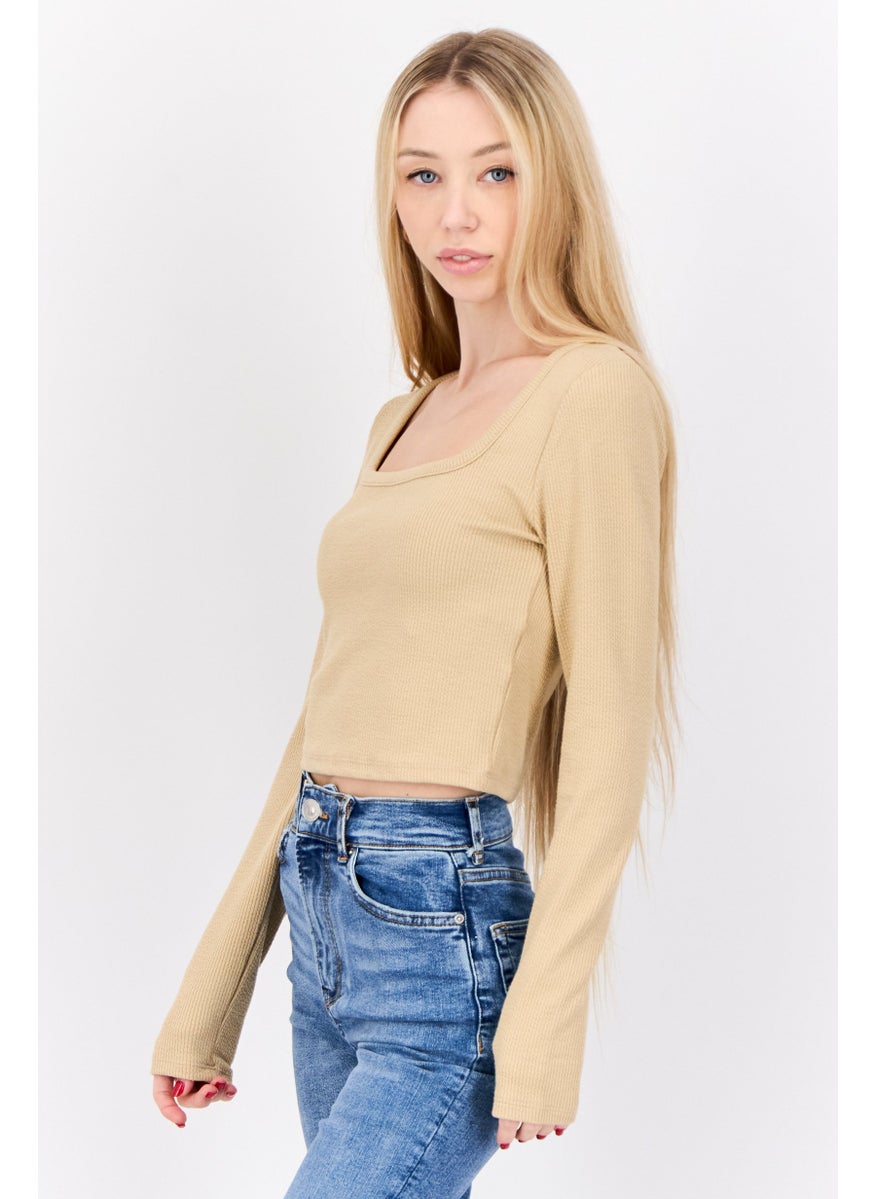Don't Call Me Jennyfer - Women Scoop Neck Textured Top, Tan - Image 1