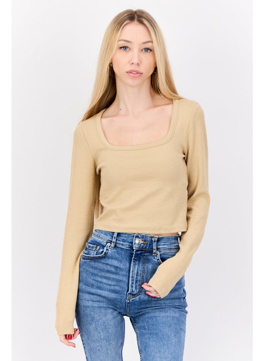 Don't Call Me Jennyfer - Women Scoop Neck Textured Top, Tan - Image 1