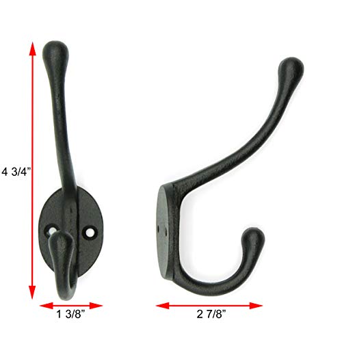 Craftsman Road Vintage Cast Iron Wall Hooks (Black Texture Finish, Set of 4) - Rustic, Farmhouse Coat Hooks | Great for Coats, Bags, Towels, Hats | Classic Slender - Image 4