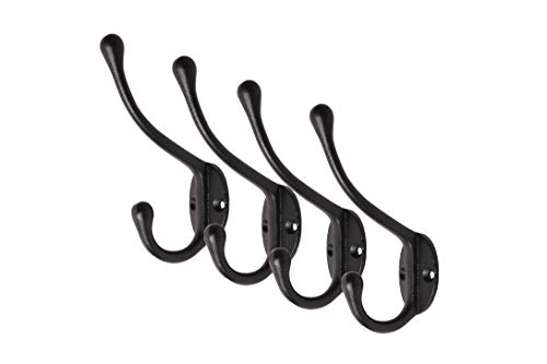 Craftsman Road Vintage Cast Iron Wall Hooks (Black Texture Finish, Set of 4) - Rustic, Farmhouse Coat Hooks | Great for Coats, Bags, Towels, Hats | Classic Slender - Image 5
