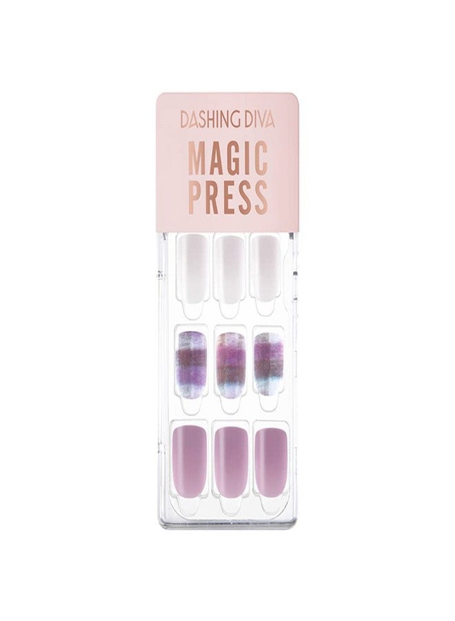 داشينج ديفا أظافر لاصقة قصيرة مربعة الشكل من DASHING DIVA MAGICPRESS Burgundy Shine | مناسبة للاستخدام من الصباح إلى المساء | تدوم طويلاً (لون بنفسجي ناعم) - Image 1