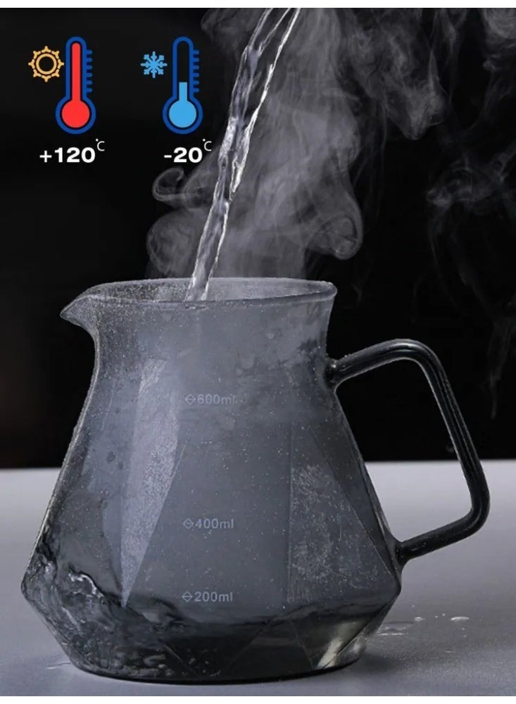 OMRAN CART Diamond-Shaped Coffee Server Pot with Lid – 600ml Heat-Resistant Smoky Grey Glass, Size 02, Elegant Carafe for Pour Over, V60, and Drip Coffee Brewing - Image 4