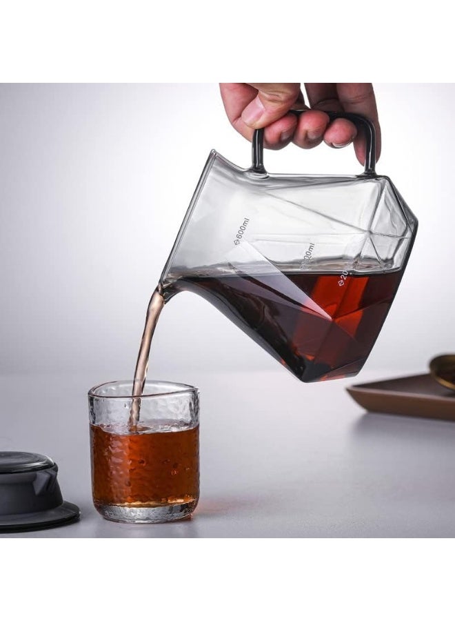 OMRAN CART Diamond-Shaped Coffee Server Pot with Lid – 600ml Heat-Resistant Smoky Grey Glass, Size 02, Elegant Carafe for Pour Over, V60, and Drip Coffee Brewing - Image 3