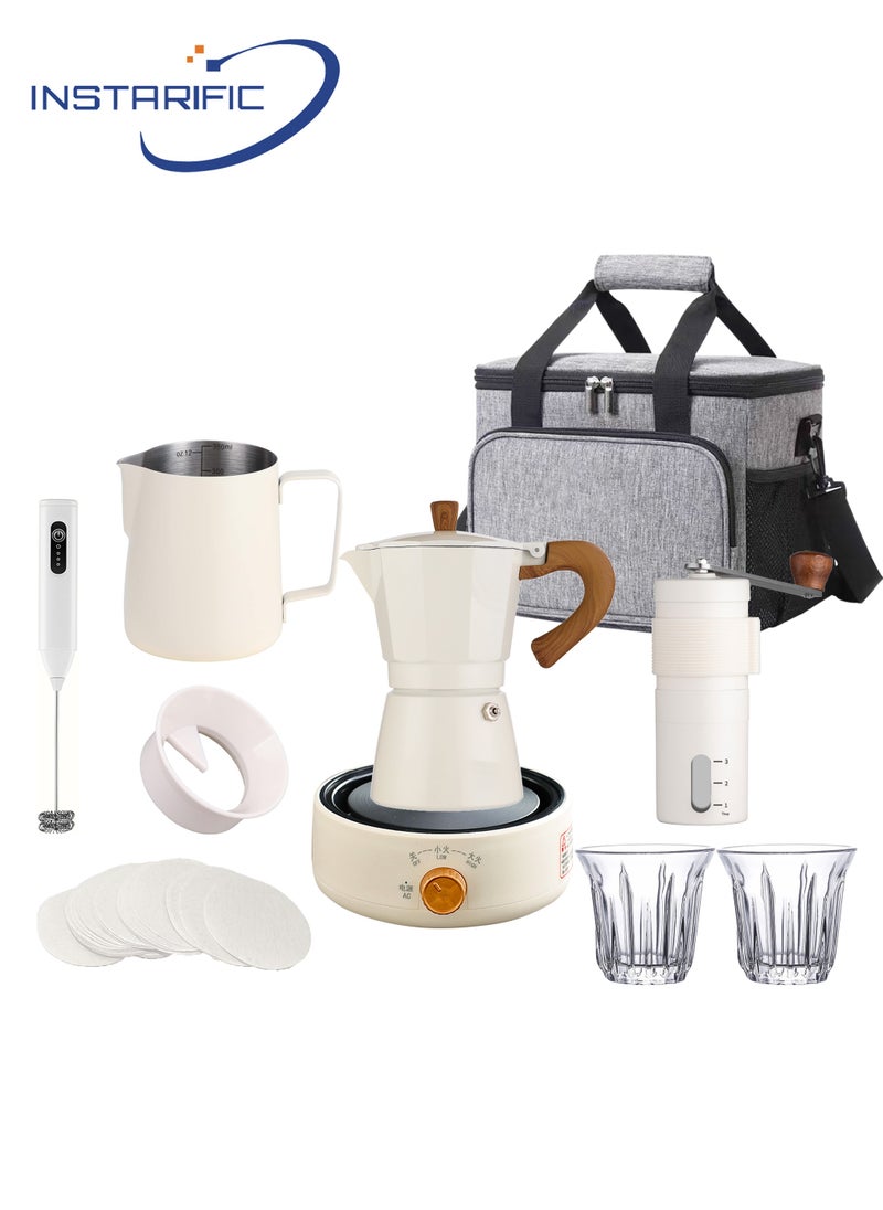 INSTARIFIC - 10 Pcs Moka Coffee Pot 6 Cup Electric Espresso Coffee Maker Set 300ml Espresso Maker Steam Italian Stovetop Coffee Makers With Electric Ceramic Cooker Coffee Gift for Home Travel - Image 1