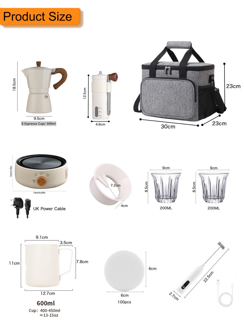 INSTARIFIC - 10 Pcs Moka Coffee Pot 6 Cup Electric Espresso Coffee Maker Set 300ml Espresso Maker Steam Italian Stovetop Coffee Makers With Electric Ceramic Cooker Coffee Gift for Home Travel - Image 1