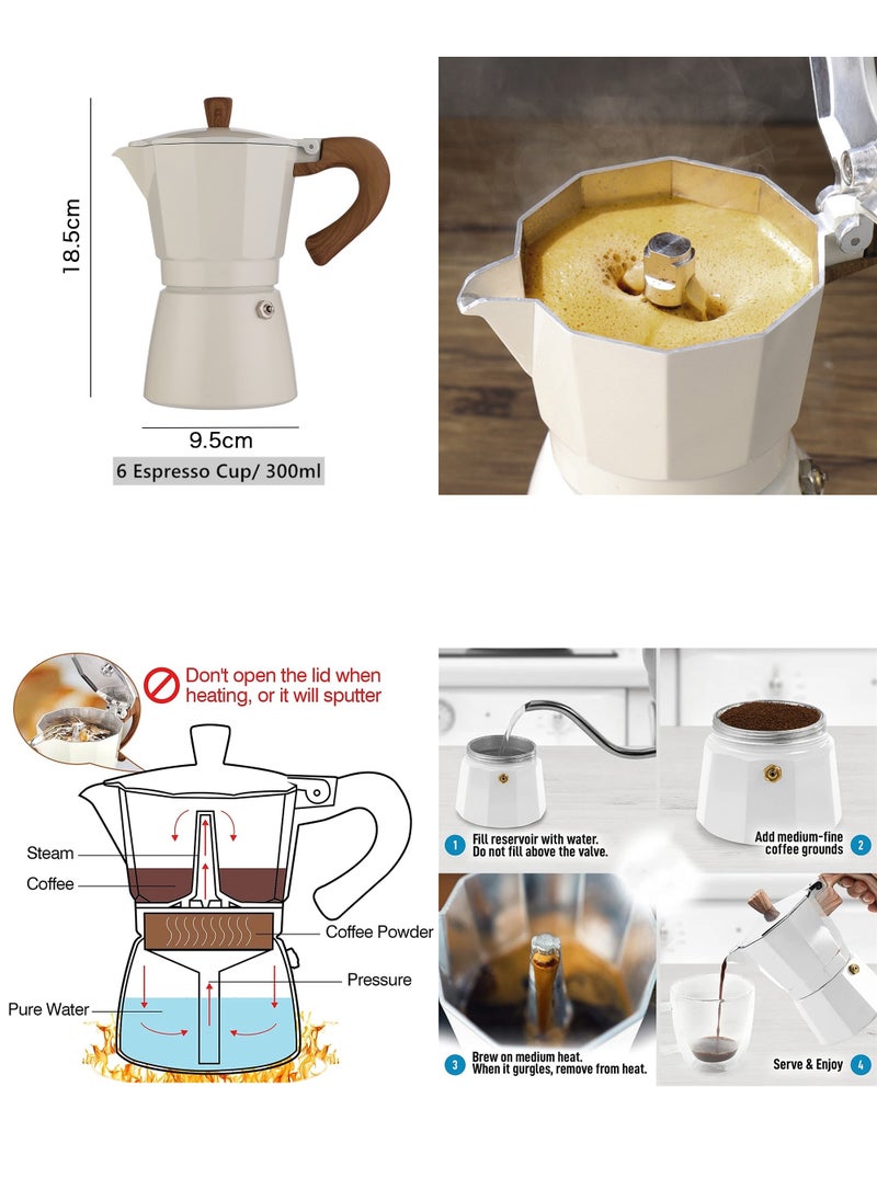 INSTARIFIC - 10 Pcs Moka Coffee Pot 6 Cup Electric Espresso Coffee Maker Set 300ml Espresso Maker Steam Italian Stovetop Coffee Makers With Electric Ceramic Cooker Coffee Gift for Home Travel - Image 1