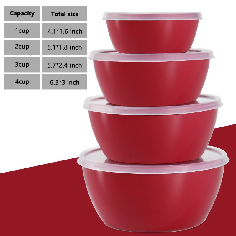 SCWBOEII 4-Piece Classic Plastic Prep Bowls with Lids, Nesting Plastic Small Mixing Bowl Set for Mixing, Baking, Prepping, Cooking and Serving Food, Microwave and Dishwasher Safe (Red) - Image 2