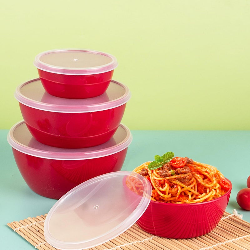 SCWBOEII 4-Piece Classic Plastic Prep Bowls with Lids, Nesting Plastic Small Mixing Bowl Set for Mixing, Baking, Prepping, Cooking and Serving Food, Microwave and Dishwasher Safe (Red) - Image 4