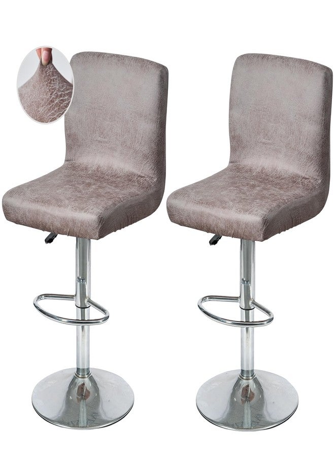 FUANGUI Bar Stool Covers Set of 2, Textured Faux Leather Stretch Bar Stool Chair Cover Slipcovers, Counter Stool Bar Chair Covers for Kitchen Pub Dining Room Retro Style Home Deco- Light Grey - Image 1