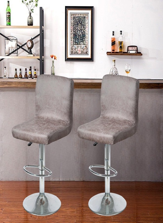 FUANGUI Bar Stool Covers Set of 2, Textured Faux Leather Stretch Bar Stool Chair Cover Slipcovers, Counter Stool Bar Chair Covers for Kitchen Pub Dining Room Retro Style Home Deco- Light Grey - Image 2