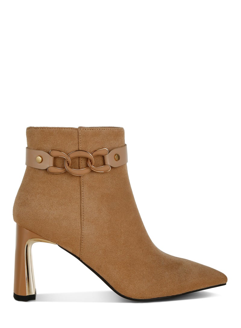 London Rag Chain Belt Detail Ankle Boots in Beige  - Image 1