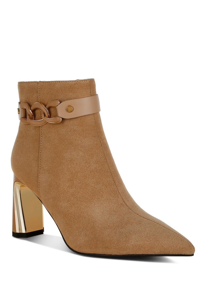 London Rag Chain Belt Detail Ankle Boots in Beige  - Image 2