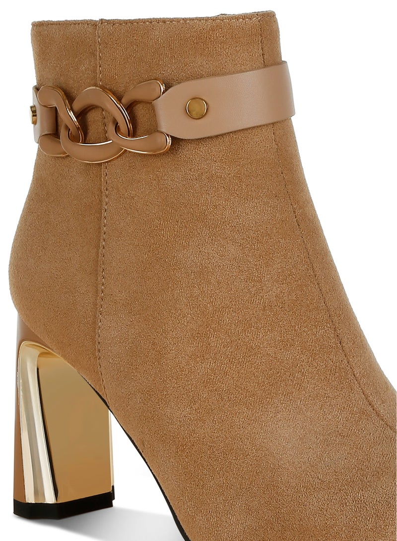 London Rag Chain Belt Detail Ankle Boots in Beige  - Image 5