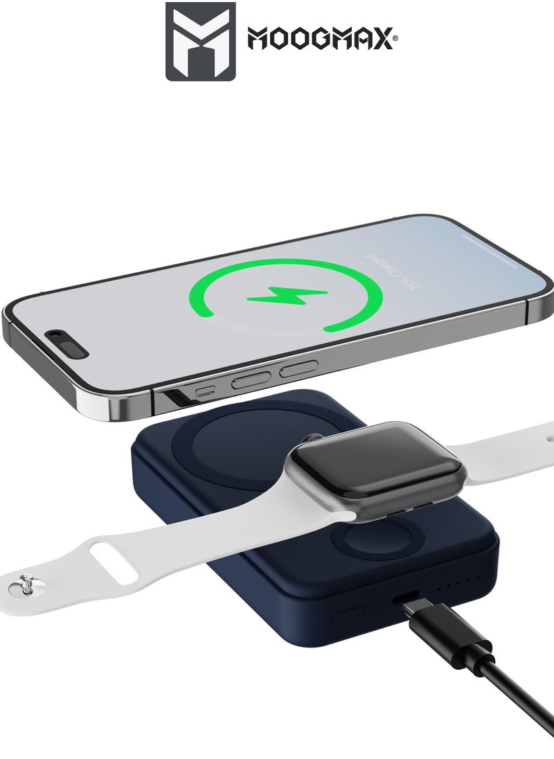 MOOGMAX - Sanita 10000mAh wireless power bank with a back stand, supports fast charging with a Type-C port 20W, and wireless charging Can Charge your phone & watch at the same time (Apple watches only). Black - Image 1