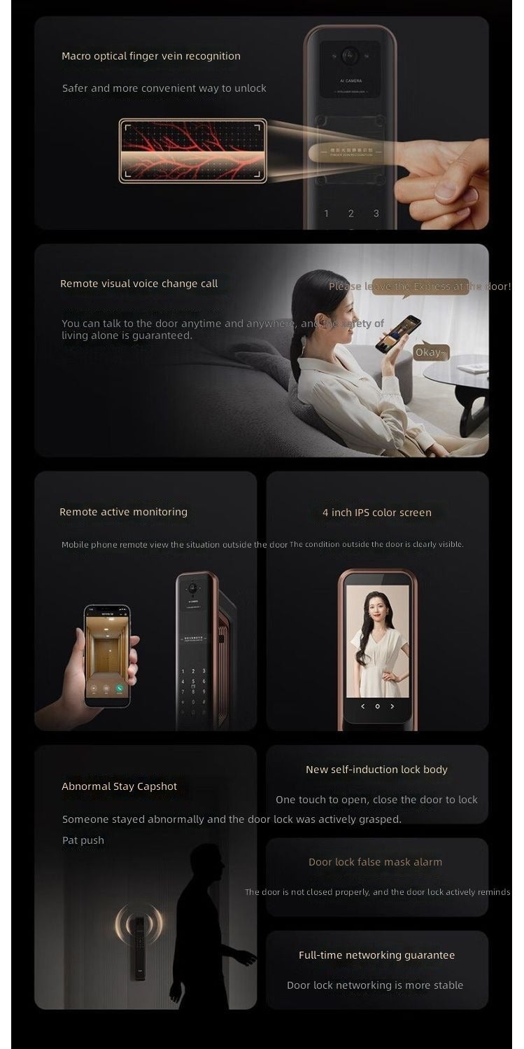 Haier VZ20 Pro Smart Lock - Finger Vein, Fingerprint, Password & Card, Automatic Electronic Door Lock with Remote Monitoring - Image 2