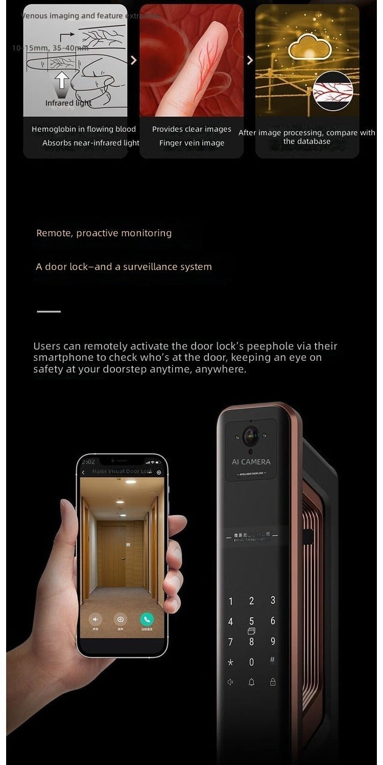 Haier VZ20 Pro Smart Lock - Finger Vein, Fingerprint, Password & Card, Automatic Electronic Door Lock with Remote Monitoring - Image 4