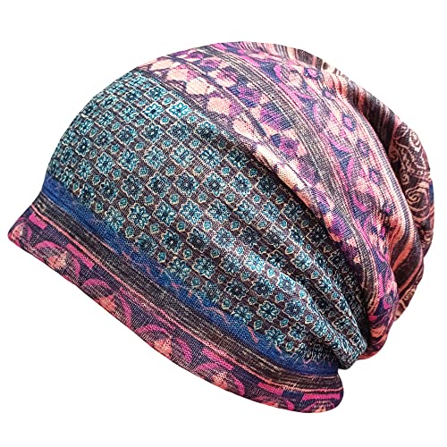 Qunson Women's Printed Baggy Slouchy Beanie Chemo Hat Cap Pack of 2 - Image 2