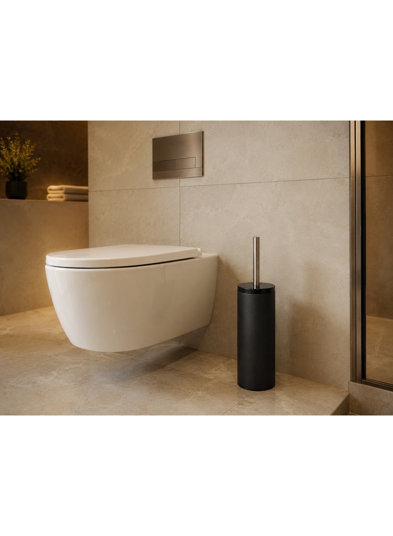 Primanova Toilet Brush with Holder Stainless Steel Rust-Resistant Slim Bathroom Cleaning Brush with Splash Guard 8 × 8 × 33 cm (Matte Black) - Image 3