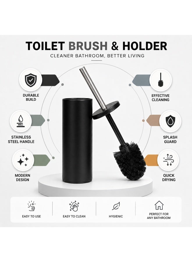 Primanova Toilet Brush with Holder Stainless Steel Rust-Resistant Slim Bathroom Cleaning Brush with Splash Guard 8 × 8 × 33 cm (Matte Black) - Image 5