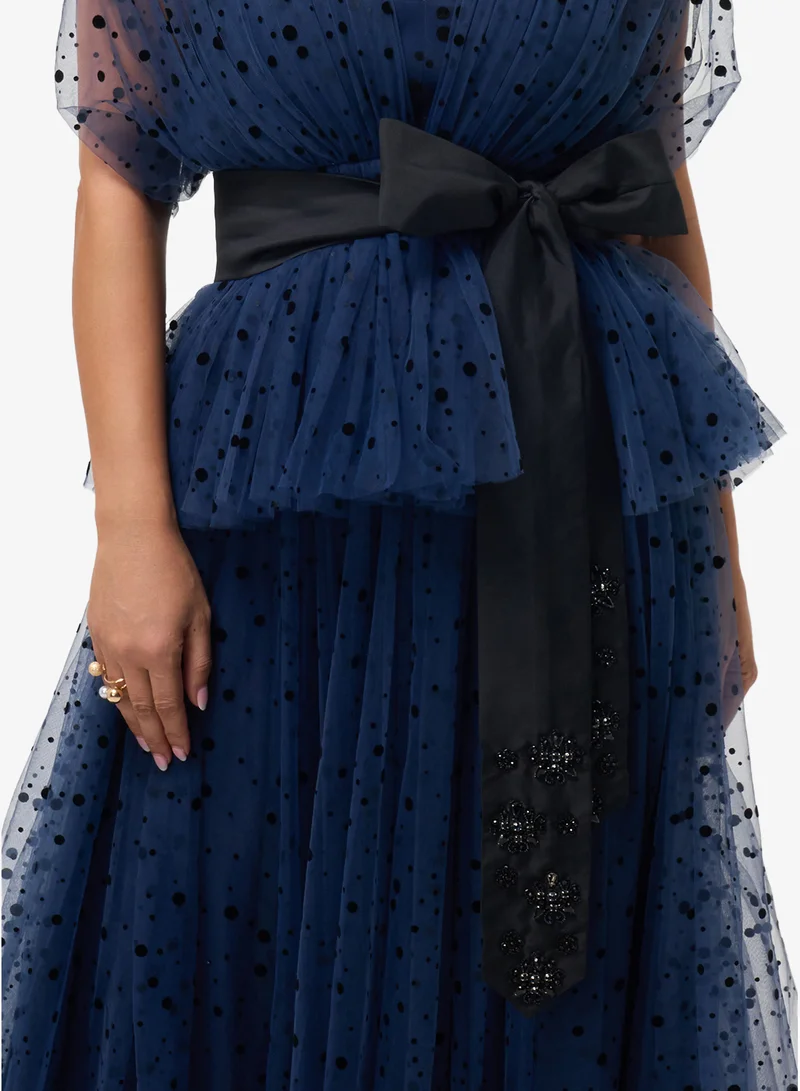 Threadz by Ajooni  V-Neck Mesh Detail Maxi Dress for Women | Best Price UAE