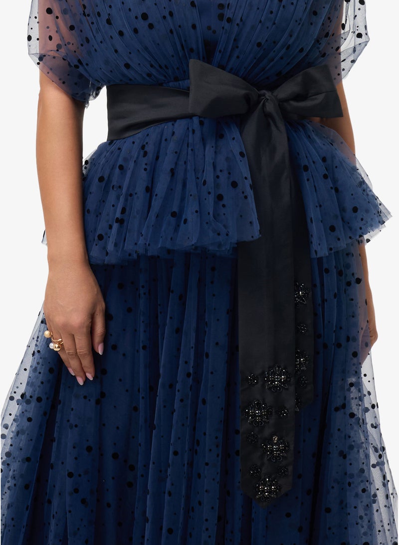 Threadz by Ajooni V-Neck Mesh Detail Maxi Dress - Image 3