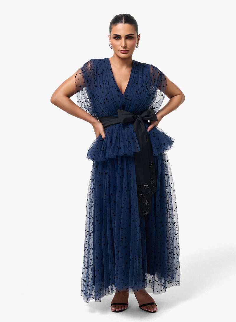 Threadz by Ajooni V-Neck Mesh Detail Maxi Dress - Image 4