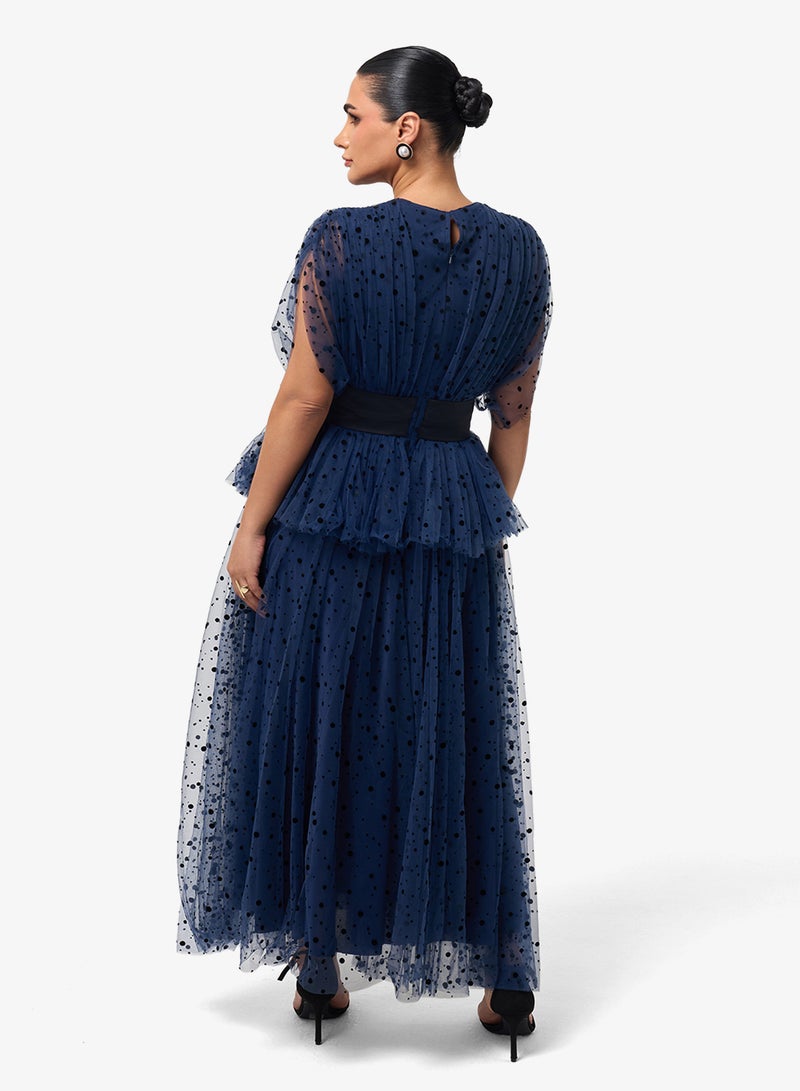 Threadz by Ajooni V-Neck Mesh Detail Maxi Dress - Image 2