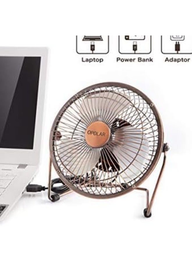 مروحة مكتب صغيرة 4 إنش USB – دوران 360 درجة – هيكل معدني هادئ – للاستخدام المنزلي والمكتبي - Image 1