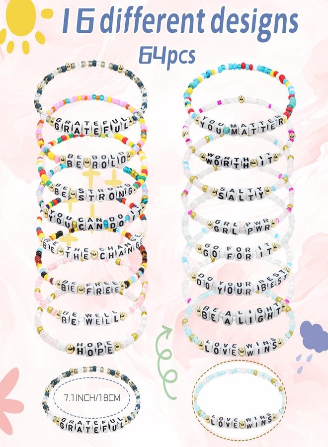 yesaior 64 Pcs Inspirational Friendship Bracelets Bulk Easter Adjustable Colorful Motivational Beaded Bracelets Encourage for Women Men Friendsgiving Gifts Home Office Party Supplies - Image 2