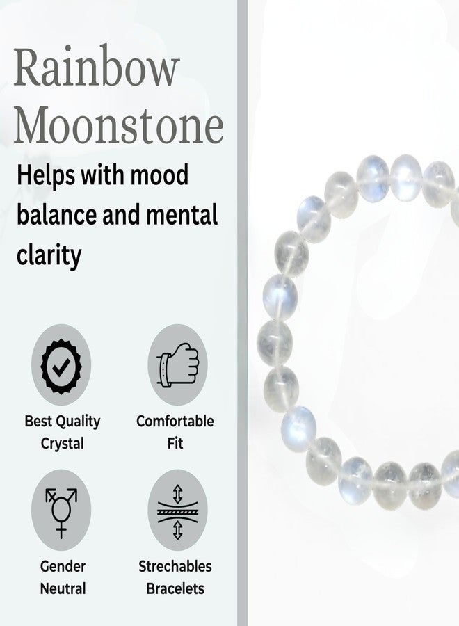 Blue bijoux Rainbow Moonstone 8 MM Round Reiki Healing Crystal Stretch Bracelet | For Supporting New Beginnings In Life | Activating the Crown Chakra Connecting with Feminine Energy | Men & Women - Image 3