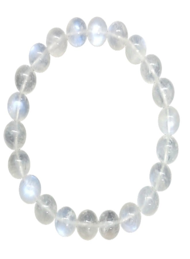 Blue bijoux Rainbow Moonstone 8 MM Round Reiki Healing Crystal Stretch Bracelet | For Supporting New Beginnings In Life | Activating the Crown Chakra Connecting with Feminine Energy | Men & Women - Image 1