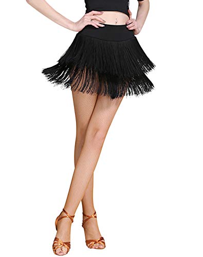 ELLYDOOR Fringe Dance Skirts for Women Teens Ballroom Latin Salsa Skirt Festive Rave Sexy Mini Shorts Skirt Tag M, Black - Image 1