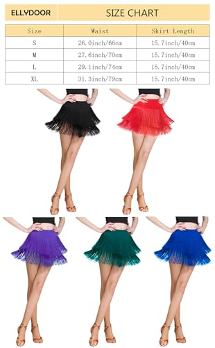 ELLYDOOR Fringe Dance Skirts for Women Teens Ballroom Latin Salsa Skirt Festive Rave Sexy Mini Shorts Skirt Tag M, Black - Image 2