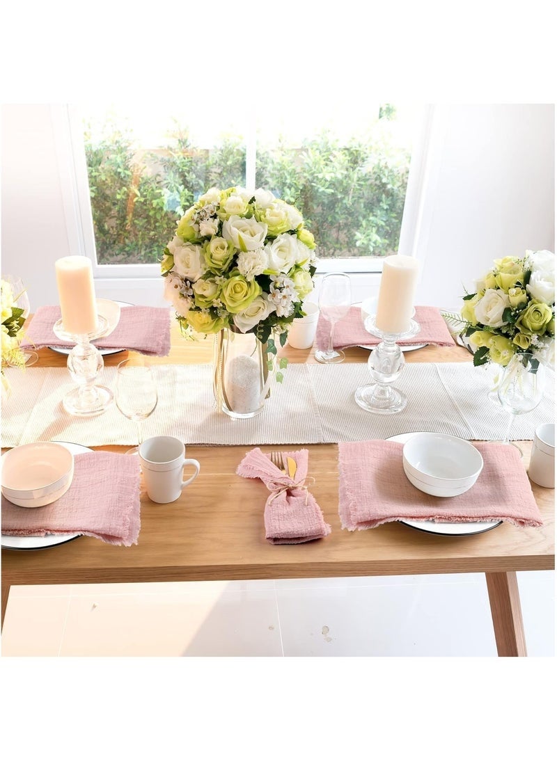 Forest Home Cotton Linen Cloth Napkin, 12 Pcs Handmade Cloth Napkin with Fringe, 17 x 17" Soft Cloth Dinner Wedding Napkin Square Rustic Fringe Napkin for Dinners, Parties, Weddings, Dusty PinkWedding - Image 2